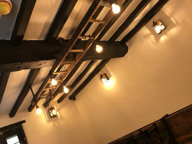 Micro pub ladder lighting installation