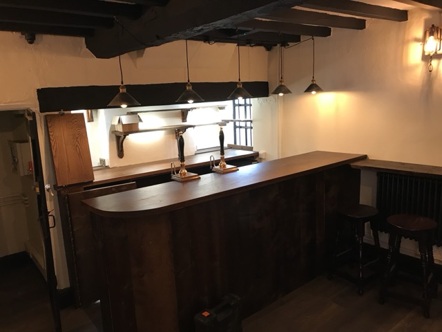Micro pub bar counter and beer taps