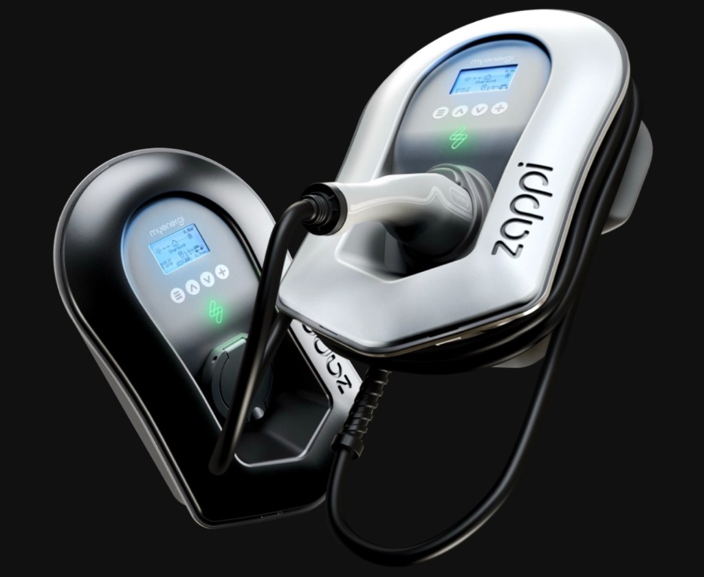 myenergi zappi electric vehicle chargers in white and black