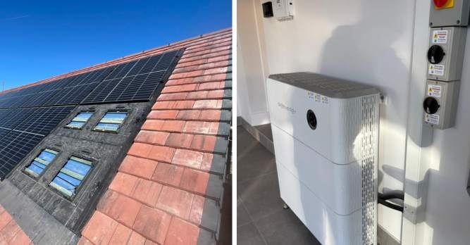 Rooftop solar array, home battery unit, and electric vehicle charging