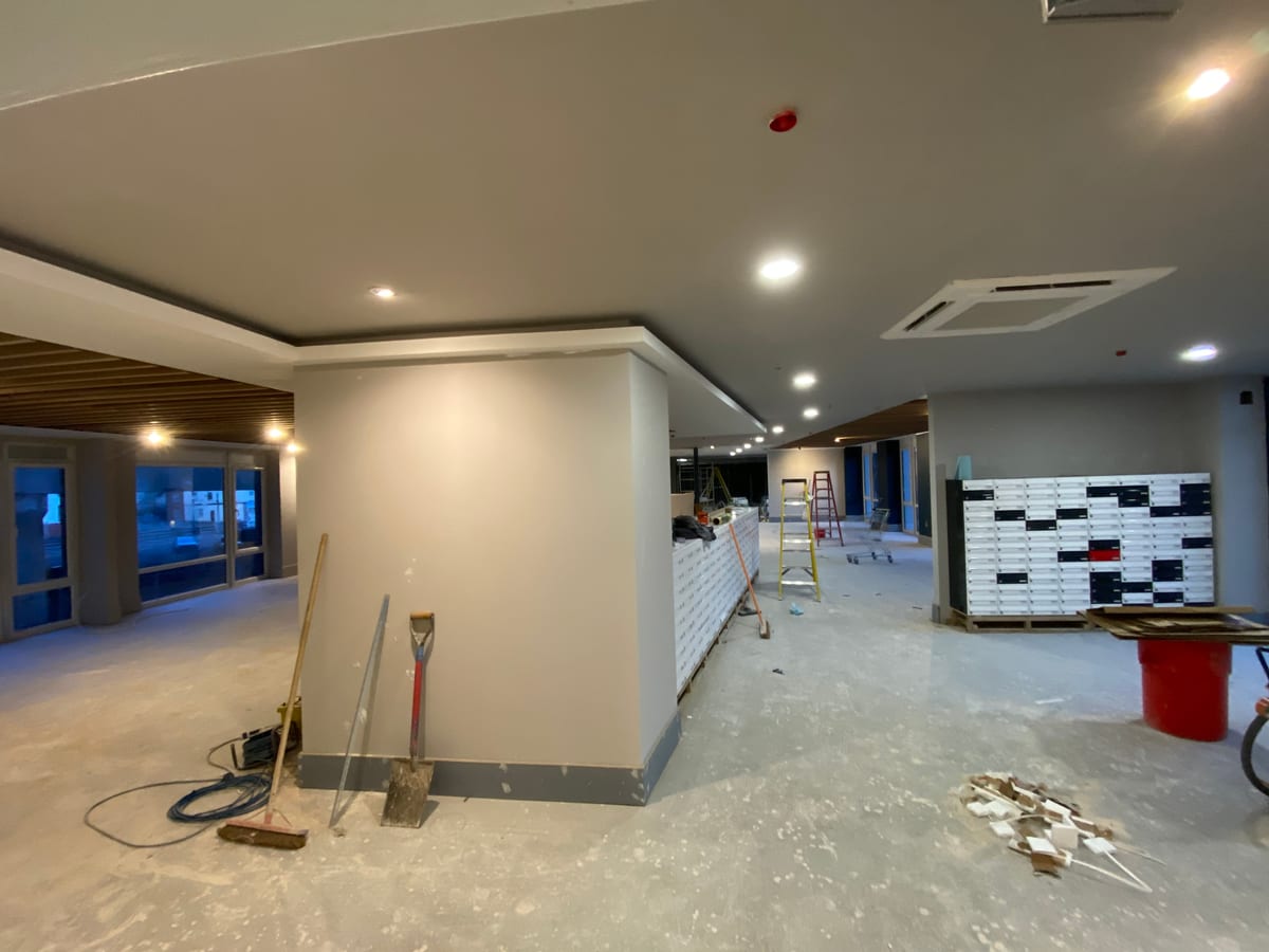 Communal seating area with integrated lighting
