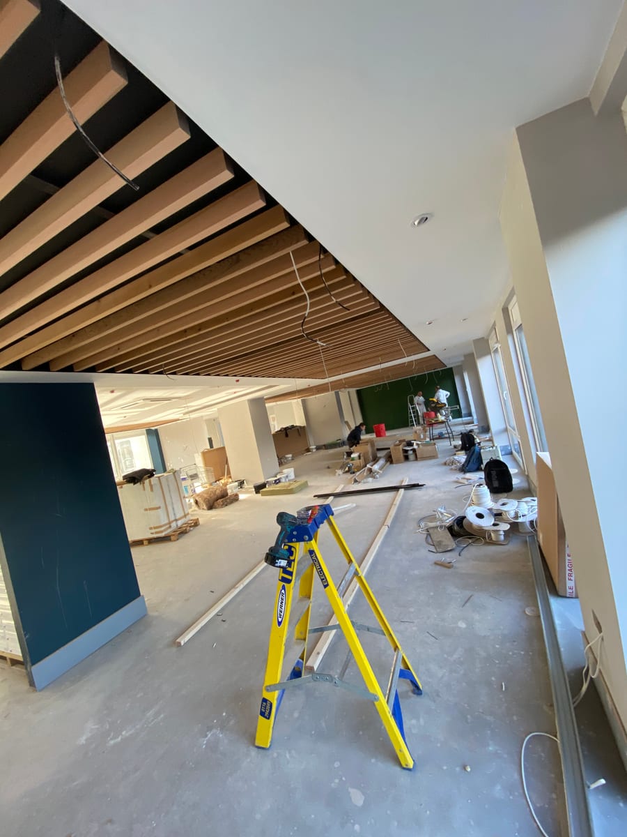Student lounge with seating and amenity lighting