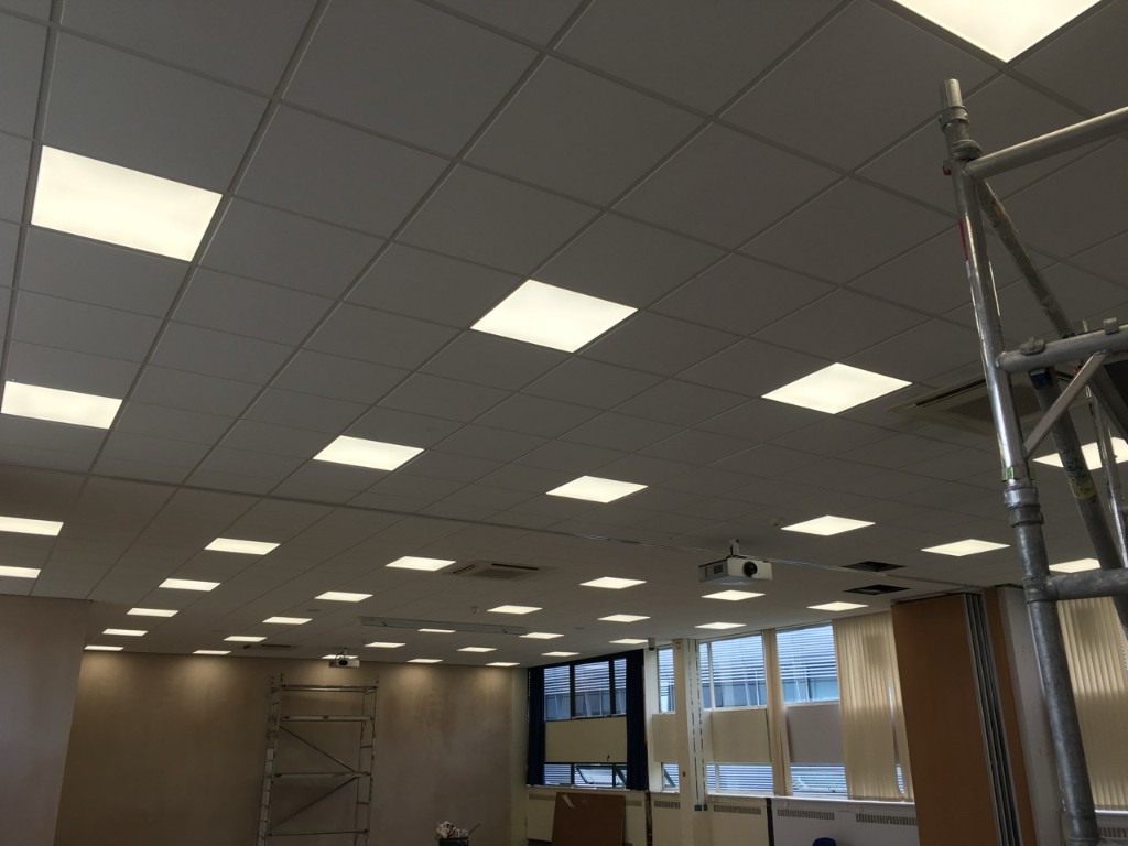 LED panel lighting installation in teaching space