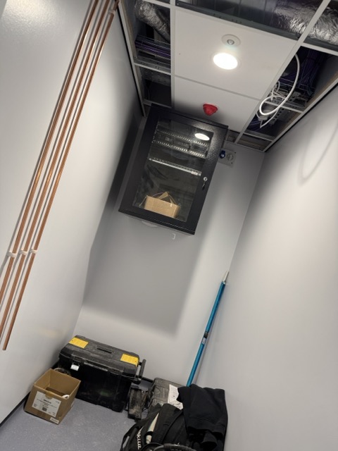 Suspended ceiling grid installation during refurb