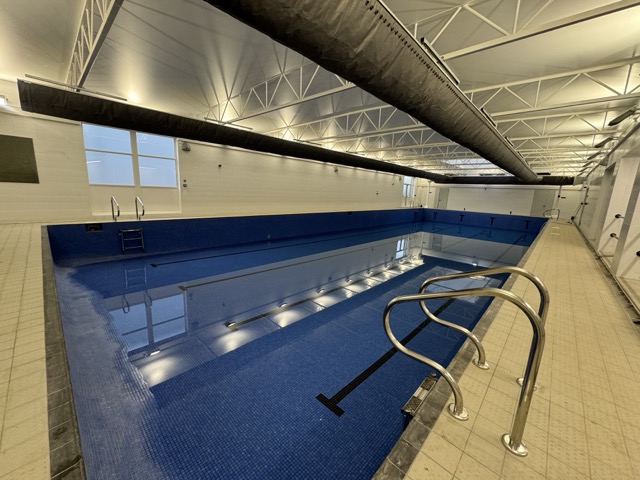 Swimming pool during refurbishment with scaffolding